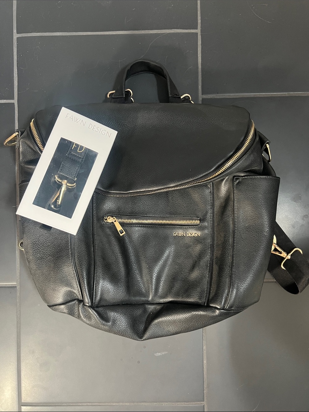 Fawn Design Black Backpack with Gold Hardware